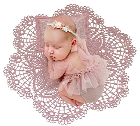 Camidy Newborn Photography Props, 2pcs Hollow Out Photo Mat Posing Pillow Set, Baby Photoshoot Sheet with Cute Pillow Shower Birthday Party Photo Props for Infant Boys Girls