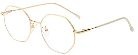JOVAKIT Polygon Blue Light Blocking Glasses for Women Men Vintage Octagon Square Non-prescription Metal Eyeglasses (Gold 2)