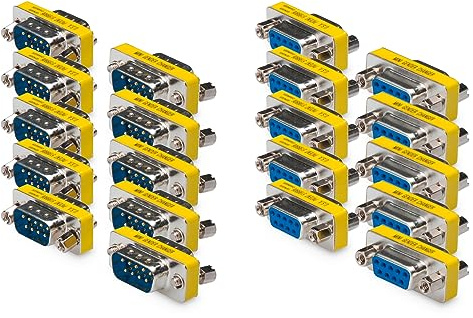 DIGITUS Set: D-Sub 9 Gender-Changer – Adapter – 9-Pin Kupplung – RS-232 – RS-485 – TTL – Metallgehäuse – 5x (Buchse zu Buchse) – 5x (Stecker zu Stecker)