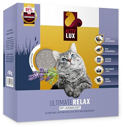 KittyLux klumpende Katzenstreu Ultimate Relax 2x10kg mit Lavendelduft für Sensible Katzen, Klumpstreu 100% Naturbentonit, Feste Klumpenbildung, schnelle Geruchsbindung, geringer Verbrauch