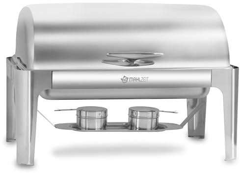 Mahlzeit Calentador de Buffet de Acero con Tapa Enrollable 8 litros | Chafing Dish | Calentador de Alimentos, Baño Maria | Buffet, Catering, Gastronomía, Restaurante, Fiestas | Bandeja GN