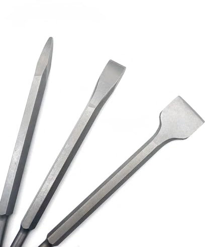 SDFIXINGS - Punte a scalpello SDS Plus, lunghezza 250 mm, per trapano a percussione per calcestruzzo, pietra - piatte/appuntita/cava (set di 3 (piatte e appuntite))
