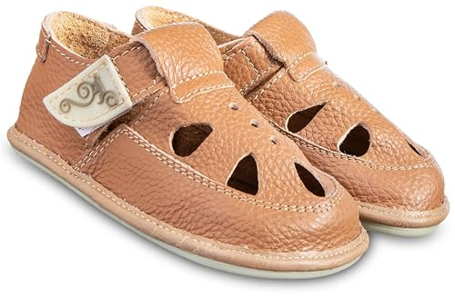 Magiska skor lära-gå-skor för flickor och pojkar, mjuka barnskor, barfotaskor, sandaler, krypskor, tofflor läder, babyskor, storlek 20 till 28, Karamell, 20 EU bred