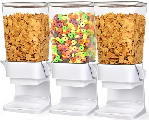Mivvosakuki Cereal Dispenser Countertop Large Cereal Containers Storage Dispenser For Pantry Dry Food Dispenser Countertop Rice Candy Dispenser Machine For Snack,Nuts, Granola(White,3 pack)