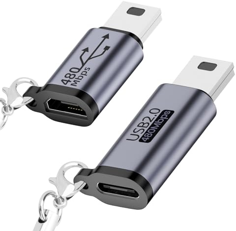 BORLTER CLAMP Adaptateur USB C vers Mini USB/Adaptateur Micro USB vers Mini USB 2pcs avec Dragonne, Mini Adaptateur USB pour Lecteur MP3, Appareils Photo Numériques, GPS et Plus Encore