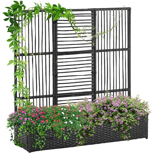 Outsunny Hochbeet mit Rankgitter in Rattan-Optik Pflanzkasten mit Rankhilfe für Kletterpflanzen Blumenkasten Blumenbeet Pflanzkübel Rankkasten für Garten, Balkon, 103 x 103 x 29 cm Schwarz