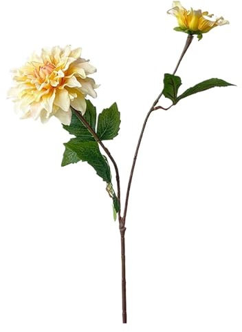 Fasksh Künstliche Dahlien für Dekorationen, realistische Haptik, Rosa, Hochzeitsblumen, Arrangement, Kunst, weiße Silikon-Dahlienblüten (Farbe: Gelb)