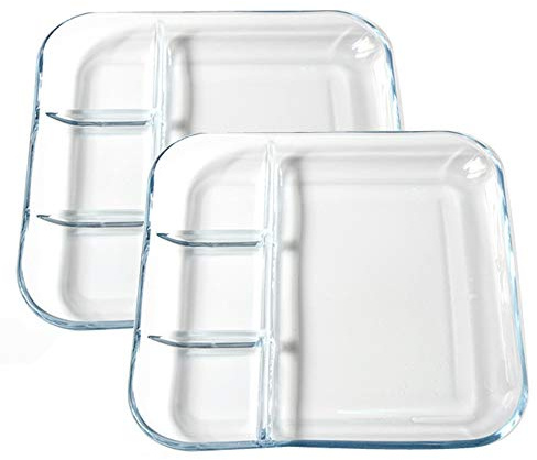 TAMUME Plato de servir de vidrio de 10 pulgadas con compartimentos para aderezo, paquete de 2, plato cuadrado para servir albóndigas