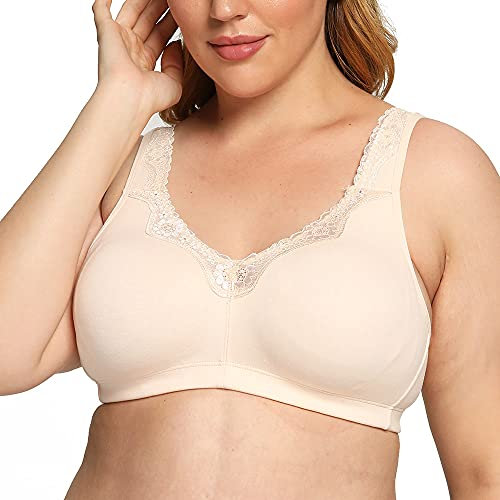 Ayigedu UK Women's Plus Size Bra Full Coverage Non-Wired Non-Padded Minimizer Bra 38F Beige