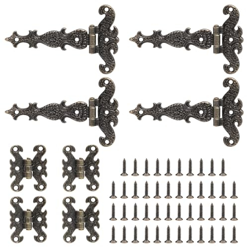 Sxutop 8 Pezzi Cerniere Antiche a T Cerniere Mobili Vintage Bronzo cerniere per Ante Retrò con Viti cerniera Decorativa Vintage per Armadi, Porte, Portagioie, Mobili, 2 Modelli