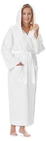 HOUSEGADS Unisex Hooded Bathrobe Dressing Gown Terry Toweling 100% Cotton Perfect For Hotel & Spa - Super Soft Stylish Bathrobe - Highly Absorbent Robe (UK, Alpha, XL, Regular, Regular, White)