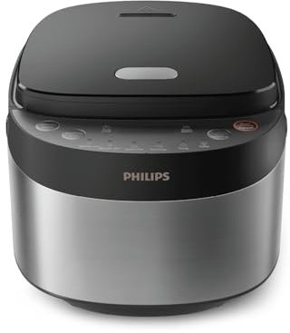 Philips Arrocera Serie 3000 - Compacta 0,85 l, 8 menús automáticos, olla antiadherente de 4 capas, cocción rápida en 30 minutos, diseño negro y plateado (HD3093/80)