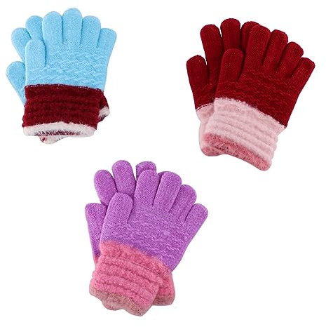 WRITWAA 3paare Junge Mädchen Gestrickte Handschuhe Warm Mit Stretch-plüsch-textur Für Winter Vollfingerige Fäustlinge Für Tägliche Und Outdoor-aktivitäten