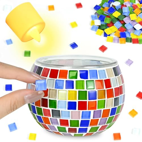 Ulikey Glasmosaik Kerzenhalter Kit, Mosaik Lampe Basteln, DIY Mosaik Kunst und Bastelset für Kinder Erwachsene, Kerzenhalter Dekoration Beleuchtung, Lustige Geschenk Mädchen Handgefertigte Kunstwerke