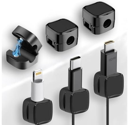 Yasta Organizer Cavi con Fermacavi Scrivania Adesivi Magnetici 6 Pezzi per Cable Management Organizzatore Porta cavi di ricarica USB PC HDMI Elettrodomestici Colore Nero