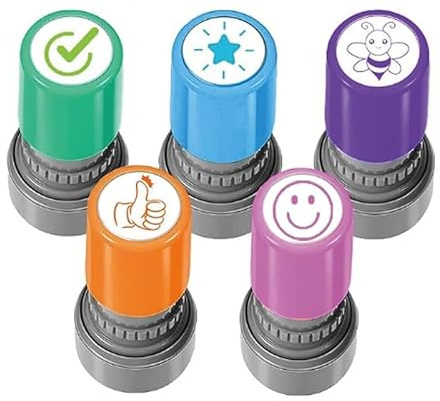 5 Stück Selbstfärbende Lehrer Stempel, Lob Ermutigung Kinder, Lehrer Bewertung Belohnung Motivation Briefmarken, Niedliches Cartoon Kinder Stempel, Lob Siegel Ermutigung, Schüler Hausaufgaben Stampel