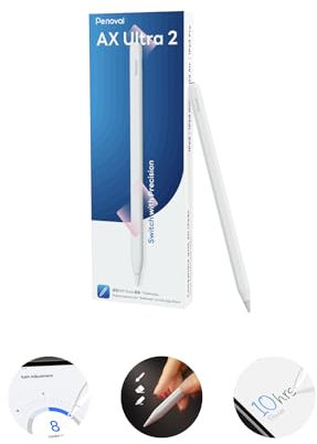 Penoval Stylus Compatible for iPad 2024-2018, Eraser Switch, User-Defined Shortcut, Auto-Wake and Sleep, for iPad Pro 11/12.9/13 inch, Air M2/5/4/3th, Mini 7/6/5th, iPad 10/9/8/7/6th, AX Ultra 2