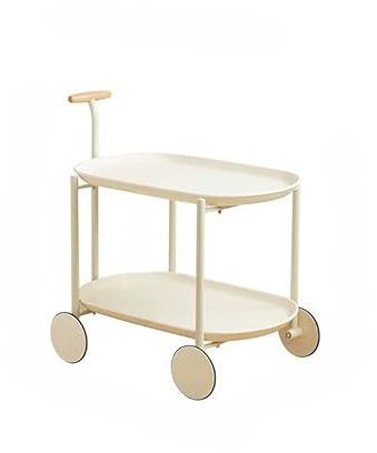 Chariot utilitaire avec plateau de table à 2 niveaux pour salon Chariot roulant avec poignée et 4 roues Plateau blanc cassé + support blanc