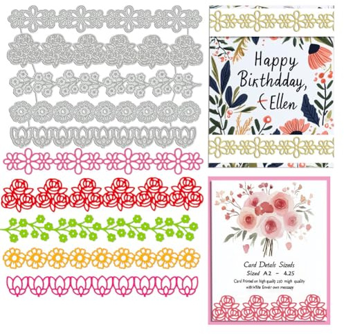 UNICRAFTALE 5 Stück/Set Blumenhintergrundrändern Stanzformen Für Die Kartenherstellung Florale Stanzungen Metallstanzformen Für Scrapbooking Stanzschablone DIY Prägung Papieralbum Basteldekor
