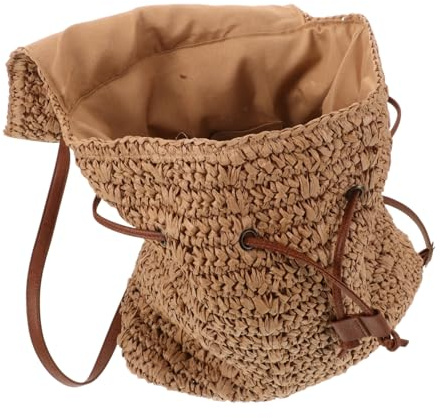 Holibanna Mochila de Paja Bohemia con Gran Capacidad y Cierre de Cordón para Mujer Bolso de Playa Elegante y Liviano para Vacaciones y Fiestas de Verano