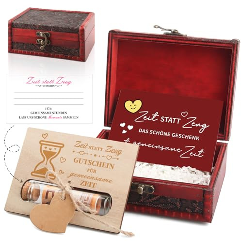 Zeit statt Zeug Gutschein Geldgeschenke Verpackung, Originelle Geldgeschenke mit Holz-Karte Schatzkiste & Zeit Statt Zeug Karte, Zeit Geschenk für Geburtstag Hochzeit Jugendweihe (Zeit statt Zeug.)