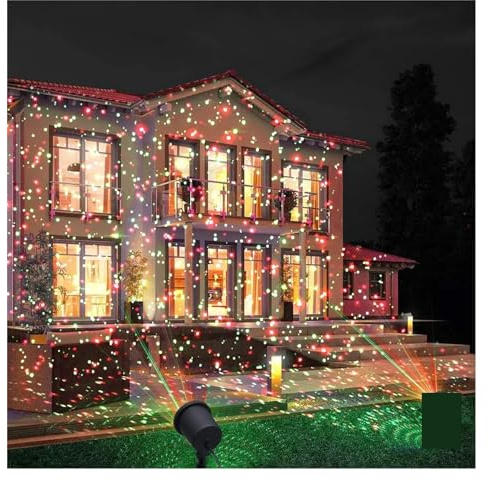 ZKLGS Weihnachten Projektor, Moving Full Sky Star Projektor Landschaft Beleuchtung Rot & Grün Weihnachten Party LED Bühne Licht Outdoor Garten Rasen Lampe für Weihnachten Dekorationen Außen