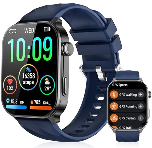 GPS Smart Watch for Men, 2.01'' HD Screen Fitness Watch with Heart Rate/Sleep/SpO2/Step Counter(Bluetooth Calls), 110+Sports Fitness Tracker, 1 ATM Waterproof Smartwatch for Android iOS, Sapphire Blue