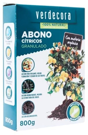 Verdecora Abono granulado para cítricos | 800 gramos | Abono completo para árboles frutales cítricos | Rico en nutrientes | Fertilizante órgano-mineral completo (PORTES INCLUIDOS)