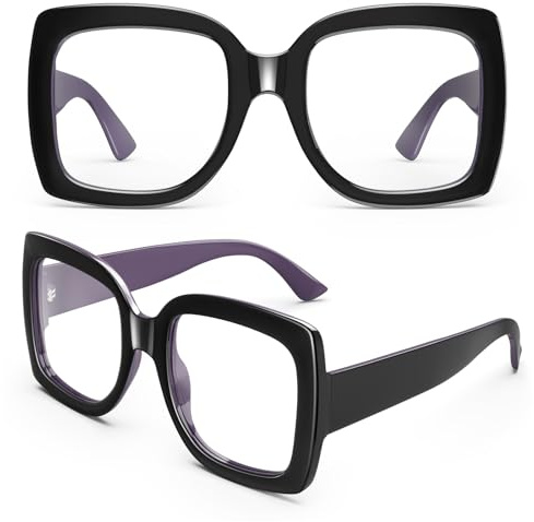 GQUEEN Occhiali da Vista Finti Donna Uomo Oversize Quadrata Spessa Retro Montatura Lenti Trasparenti UV400