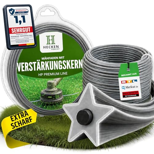 Heckenpracht® Hilo desbrozadora con núcleo reforzado 2mm ⌀ x 50m | perfil estrella extra afilado | hilo para desbrozadora | hilo para cortabordes | hilo nylon