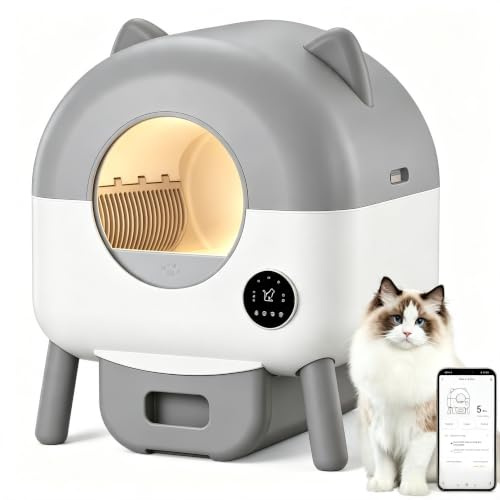 Lettiera Gatto Autopulente, Lettiera Automatica Per Gatti 76L, Sensori di Sicurezza, Anti Trappola, Antiodore, 6 Luci Ambiente, Controllo App 2.4 GHz, ldeale per Multi Gatti