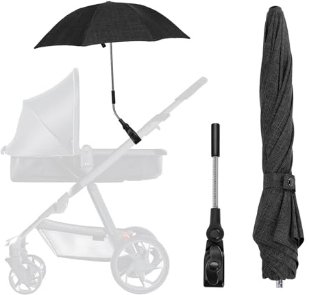 Ombrelle Poussette, Parasol Poussette Bébé Universelle, Protection UV 50+, Compatible avec la plupart des poussettes, Parapluie de Protection Solaire pour Landau avec Pince Réglable, Diamètre 71 cm