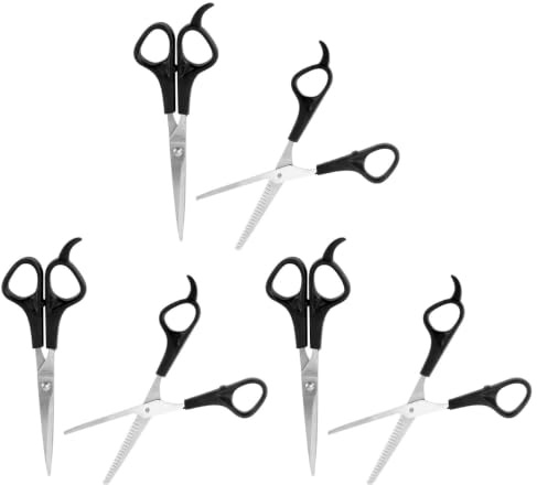 Toddmomy 6 Pièces Ciseaux de Coiffure Professionnels Ciseaux Effileurs en Acier Inoxydable Noir pour Cheveux et Animaux, Adaptés Usage Domestique Quotidien Salon de Coiffure