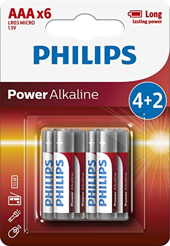 Philips LR03P6BP Batteria Alcalina AAA senza Cadmio, Mercurio e Piombo, Confezione da 6 Pezzi