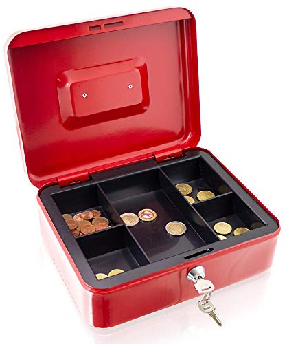BITUXX 25cm Rot Geldkassette Münzkassette Geldkasse Geld Kasse Safe Zählkassette Transportkassette Kasse Transportbox 250mm