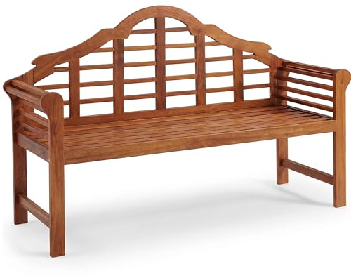 CASARIA® Banco de Jardín Madera Eucalipto con Reposabrazos Respaldo Certificación FSC® Capacidad Carga 320KG Mueble Exterior Terraza Balcón Resistente Intemperie Marrón