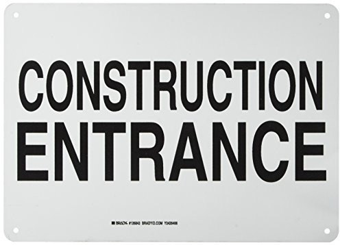 Brady 126843 Cartello Cantiere Edilizia, Legenda Construction Entrance, 25,4 cm di altezza, 35,6 cm di larghezza, nero su bianco