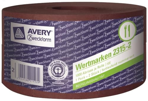 AVERY Zweckform 2315-2 Biermarken auf Rolle, fortlaufend nummeriert, 2 x 1000 Bons rot