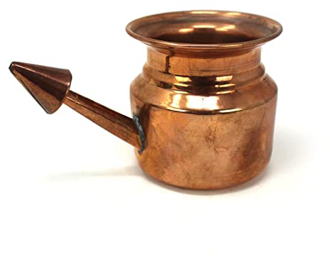 Neti Pot in Rame per Irrigazione Nasale - Neti Lota Ayurvedico per Doccia Nasale - Per pulizia e lavaggio del naso - Ideale in caso di Naso Chiuso e Mal di Testa cronico - 200 ml