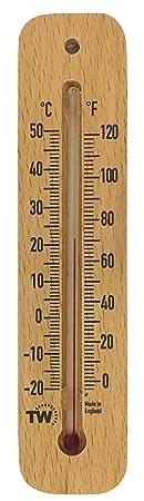 Termómetro tradicional de madera para medir la temperatura ambiente, se puede utilizar en interiores o exteriores y es ideal para el hogar, oficina, jardín, invernadero o garaje