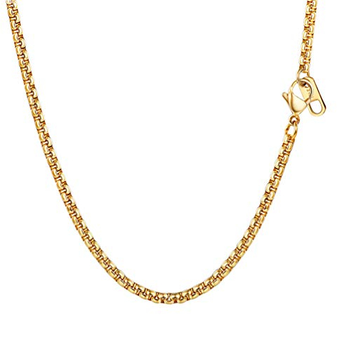 PROSTEEL Herren Ankerkette 3mm breit Halskette 18k vergoldet Runde Venezianierkette Gliederkette 55cm Kettelänge Biker Punk Rock Schmuck, Gold für Männer Jungen