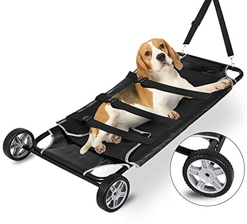 Zusammenklappbare Trage für Haustiere, Trolley für Haustiere mit 2 Rädern, für Hunde und andere Tiere, Tragkraft bis 250 kg, Schwarz