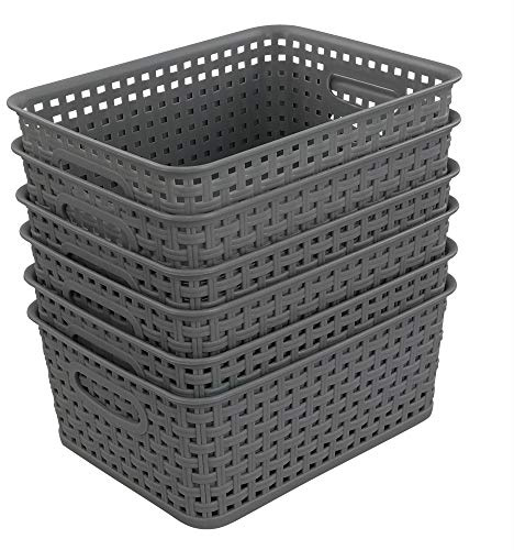Sandmovie Grey Plastic Rattan Storage Baskets, 6 Packs