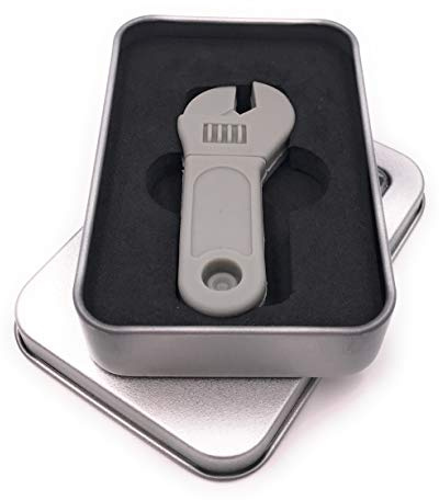 Onwomania Llave inglesa para manualidades, en color gris, USB, en caja de regalo de aluminio, 128 GB, USB 3.0