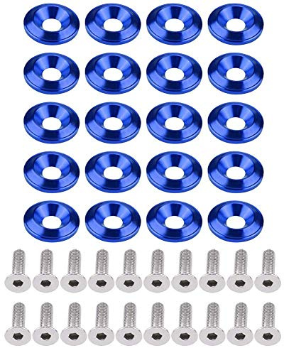 EVGATSAUTO 20 pezzi bulloni rondelle in alluminio, bullone rondella paraurti veicolo universale bullone rondella bullone kit di montaggio vano motore(Blu)