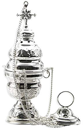 NKlaus encensoir Laiton argenté Coque intérieure Massive chaîne 20cm encensoir pour l'église Mode de Fonctionnement Maison Charbon de Bois Travail Manuel 2170