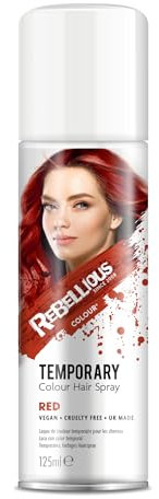Hair Colour Spray 125ml temporary hair colour spray made in UK - ultimate coloured hair spray wash out kids & adults (Red)