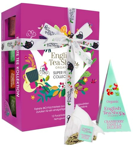 ETS Teegeschenk Super Fruit Kollektion | BIO Früchtetee Geschenkset zum Geburtstag, Muttertag, Ostern, Weihnachten | 6x2 Pyramidenbeutel
