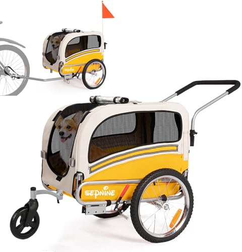 Sepnine 2 in 1 Pet Bicycle Trailer with a 6 Stroller Wheel Suitable for Small and Medium Dogs, Carrier Up to 66/88 LBS, Easy Folding Cart Frame, Quick Release Wheel, Universal Bicycle Coupler