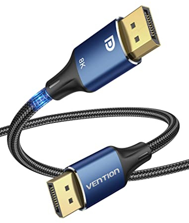 Vention Câble DisplayPort 8K 2m DP Cable 8K@60Hz 4K@240Hz DP1.4 avec HDR, DSC 1.2, G-Sync & Free-Sync, Câble Displayport 2m pour 144Hz Moniteur Gaming, PC etc (bleu)